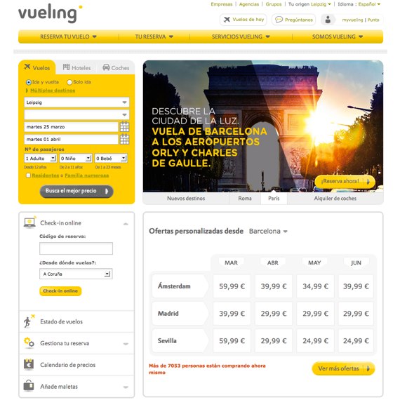 Die Webseite vom Vueling.com Shop