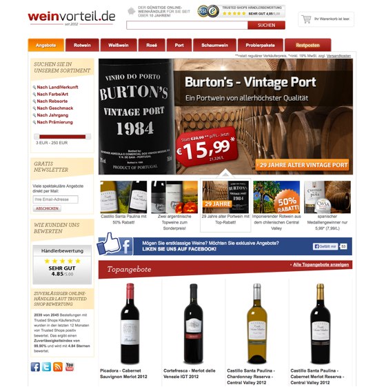 Die Webseite vom Weinvorteil.de Shop