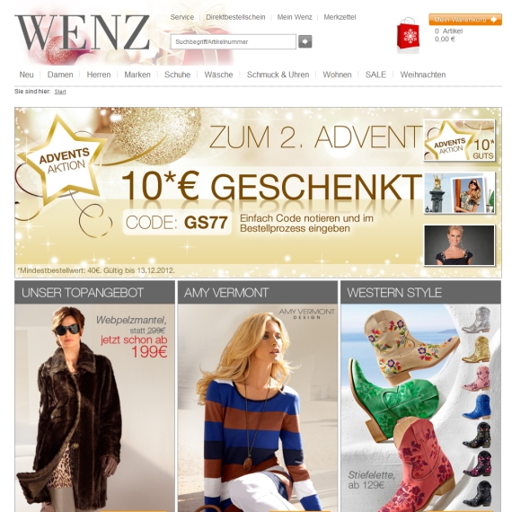 Die Webseite vom Wenz.de Shop