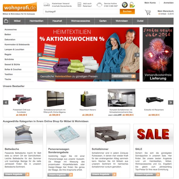 Die Webseite vom Wohnprofi.de Shop