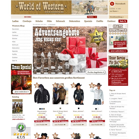 Die Webseite vom World-of-Western.com Shop
