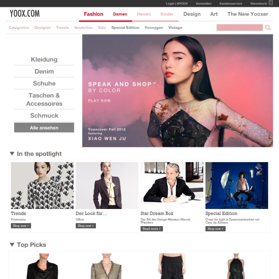 Die Webseite vom YOOX.com Shop
